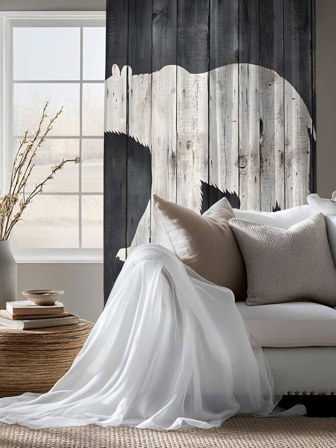 Sheer Curtains 72 Inches Long, Rustic Counrty Vintage Wood Grain Privacy Voile - Image 4