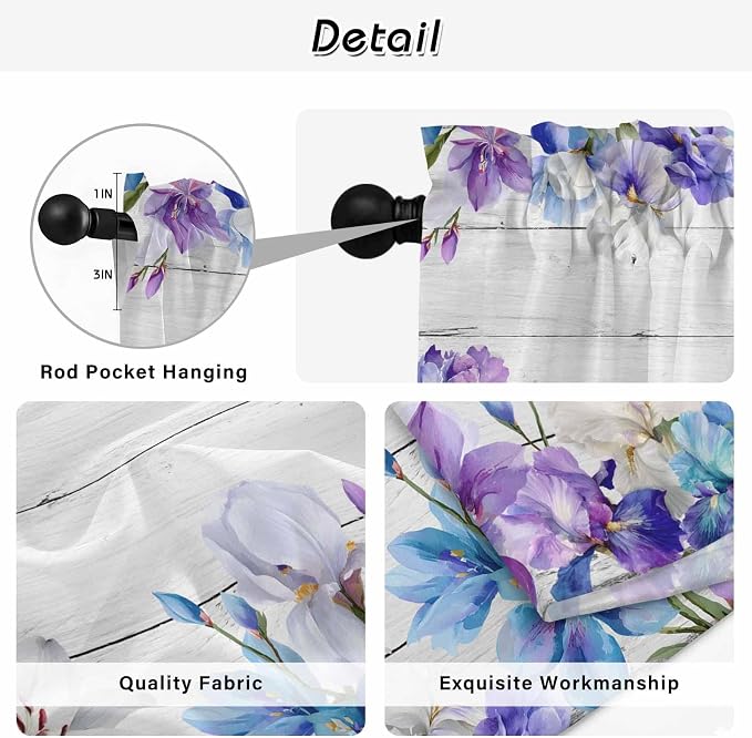 Spring Flowers Tier Curtains, Watercolor Garden Florals Wooden Grain Light - Image 9