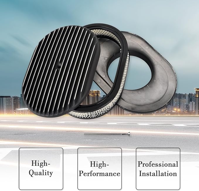 12" Air Cleaner Kit Black Aluminum Oval Full Finned Compatible - Image 5