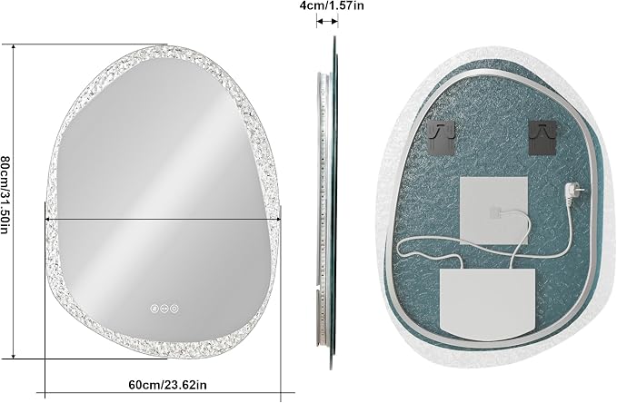 LUVODI Lighted LED Bathroom Mirror: 32”x24”Irregular Stone Pattern Frosted Wall - Image 5
