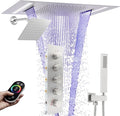 Dual Rain Shower Head Thermostatic Luxury Spa Shower System And Ceiling Mount 14x20 Inch LED 4 Functions with 6 Inch Wall Head Shower Faucet Set,Brushed Nickel