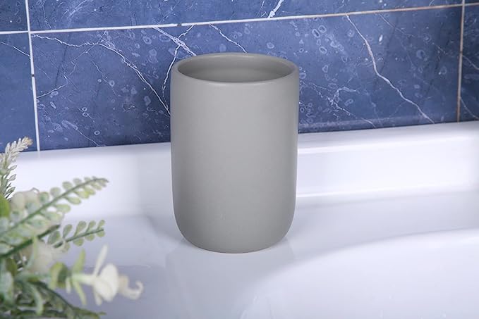Ceramic Toothbrush Holders for Bathrooms, 8 oz Matte Tooth Brushing Dispenser, Small Tooth Brush Organizer for Vanity Countertop, Toothpaste Storage Stand, Tumbler Cup for Makeup Brushes-White