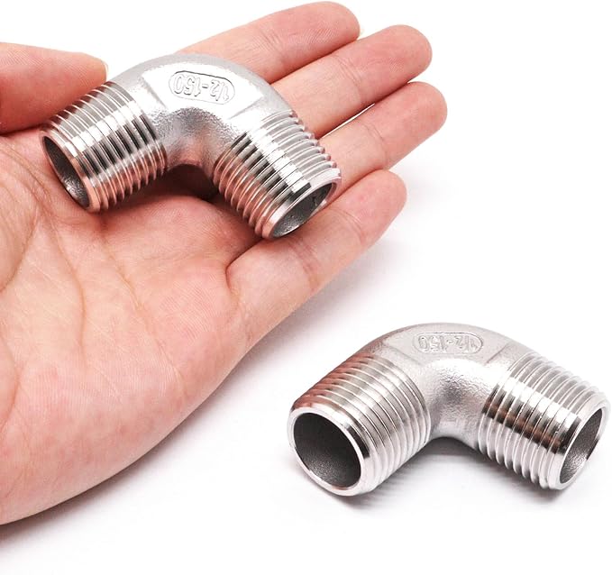 1/2" x 1/2" NPT 90 Degree Elbow 304 Stainless Steel Pipe Fittings Male Threaded - Image 6