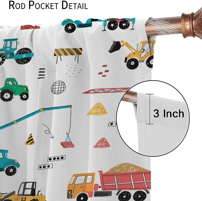 Construction Window Curtains, Kids Cartoon Construction Machines Building Hand - Image 6