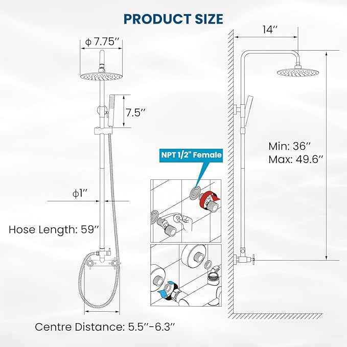 gotonovo Outdoor Shower Fixtures SUS304 Stainless Steel Rain Shower Kit Faucet High Pressure Wall Mount 2 Dual Function 8 Inch Showerhead and Handheld Spray Combo, Double Cross Handle, Matte Black