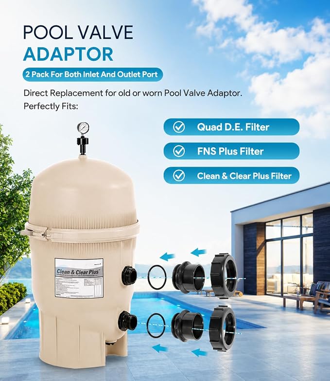 sixcow 2 Pack 270100 Black Pool Valve Adaptor Replacement Kit - Image 2