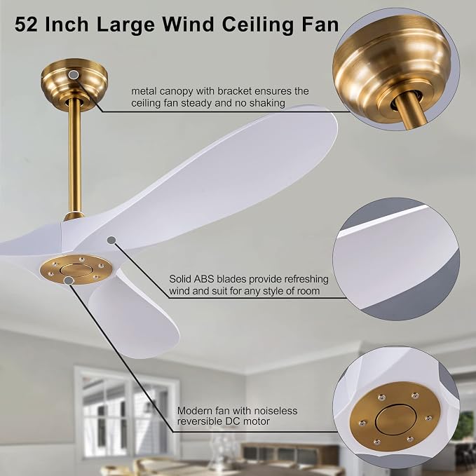 QUTWOB 52" Ceiling Fan with Remote Control No Lights, Modern Reversible DC - Image 7