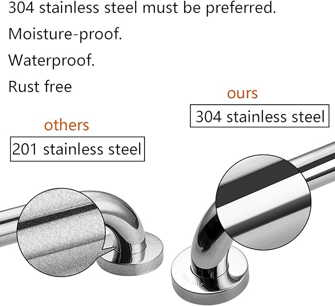 Shower Grab Bar, 2 Pack 24 Inch Bathroom Grab Bar, 304 Stainless Steel 1.25" Diameter Anti-Slip Handicap Grab Bar Support Shower Rail Senior Handrail Shower Safety Bar Handle
