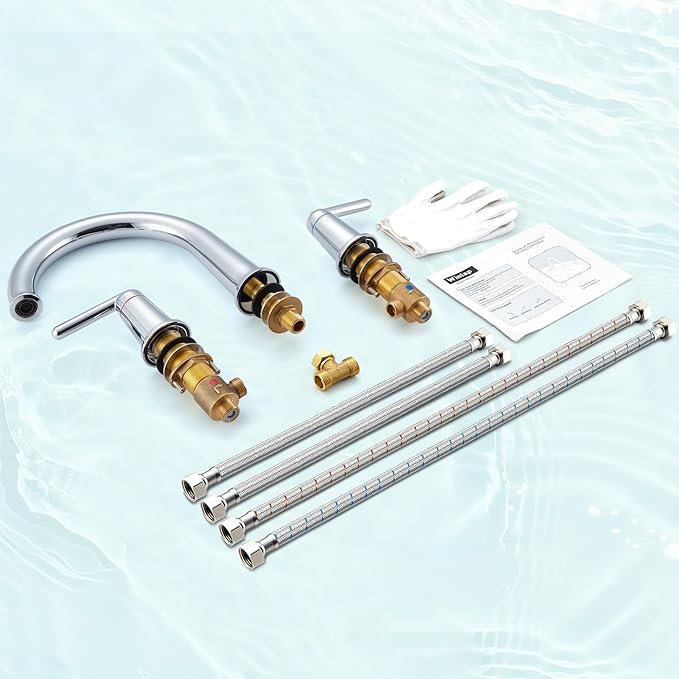 Roman Bathtub Faucet with Rough-in Valve 3 Hole Widespread Deck Mount Bath Faucet Set High Flow Rate 2 Handle Tub Filler Trim Kit Brass High Arc Tub Faucet Polished Chrome (WT-9807CP)
