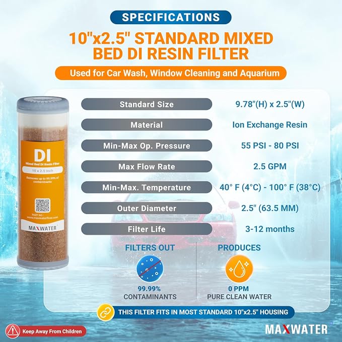 2-Pack Refillable Mixed Bed DI Resin Filter Cartridge Fits wide style 3.15" - Image 2