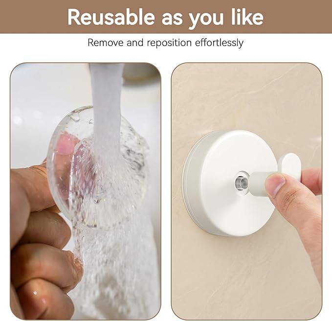 Suction Cup Hooks for Shower: 15 LB Strong Wall Hanger for Bathroom, Front door, Glass, Window, RV, Holder for Towel, Christmas Wreath, Coat, Loofah, Waterproof & Reusable, Cream White 4-Pack