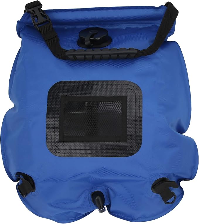 Outdoor 20L Solar Power Shower Bag, Camping Portable Sun Heated Bath Bag with Shower Head, 20L Capacity for 8 Minute Shower, Includes Thermometer and Mesh Storage Bag, Ideal