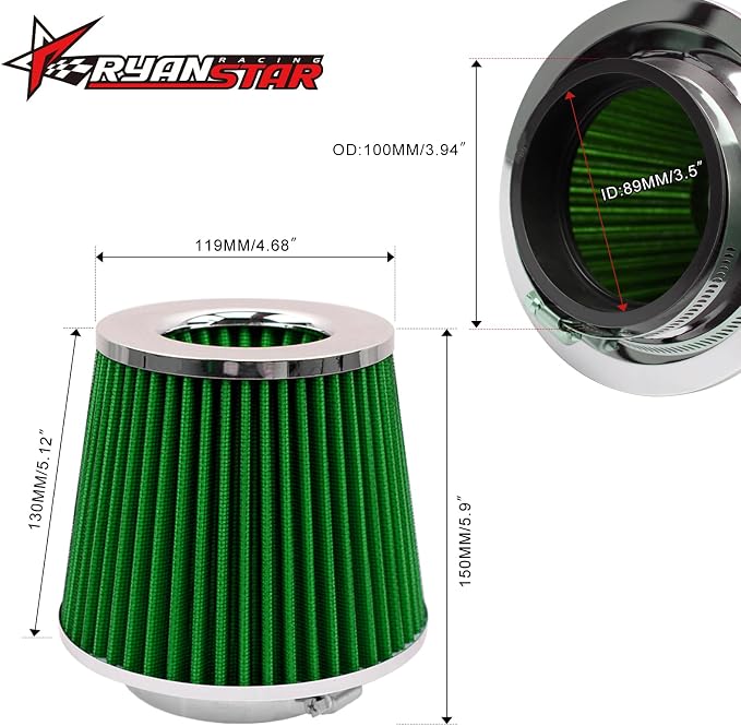 RYANSTAR RACING 89mm 3.5" High Flow Round Tapered Cone Cool Air Filter Cleaner - Image 2