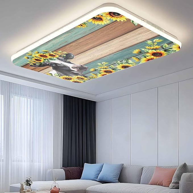 Fluorescent Light Covers Farm Cow Sunflower Magnetic Light Filters Vintage Blue - Image 2