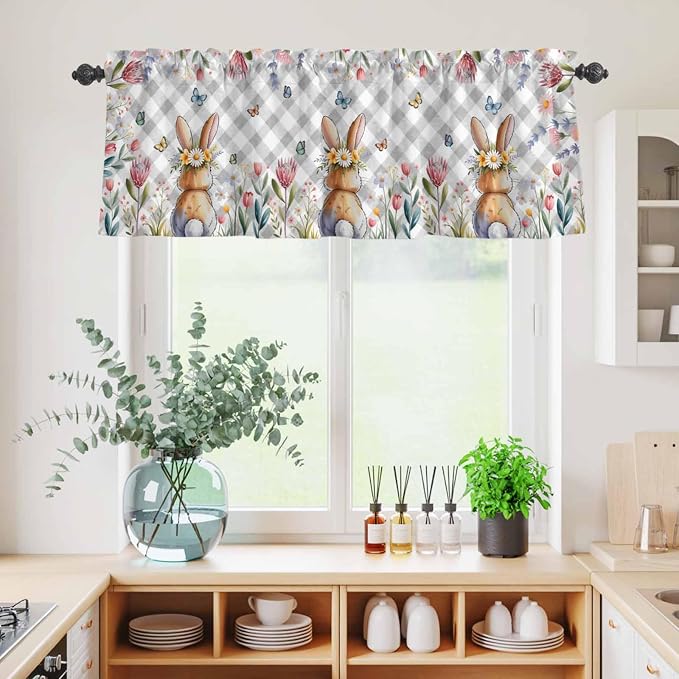 Kitchen Curtains Tiers and Valance Set of 3, Easter Light Filtering Window - Image 4