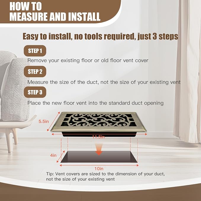 Floor Vents Register Ease Adjust 4X10 Inch Floor Air Vent Heavy Duty Walkable - Image 6