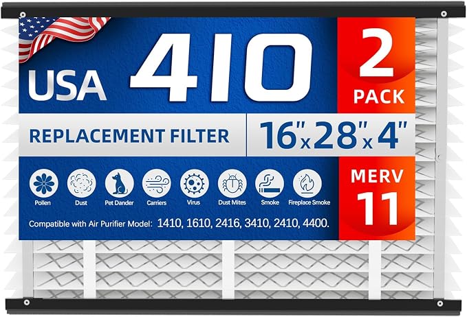 2 Pack, 410 Replacement Air Filter, Nominal Size: 16x25x4, Actual Size: by Luxunik