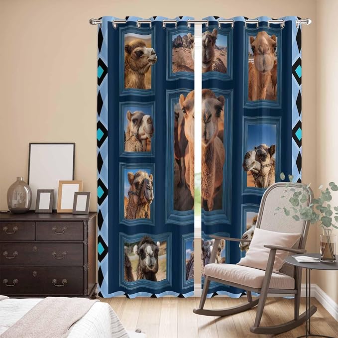 2 Panel Kitchen Cafe Curtains, Desert Camels Sunlight Filtering Nature Air - Image 3