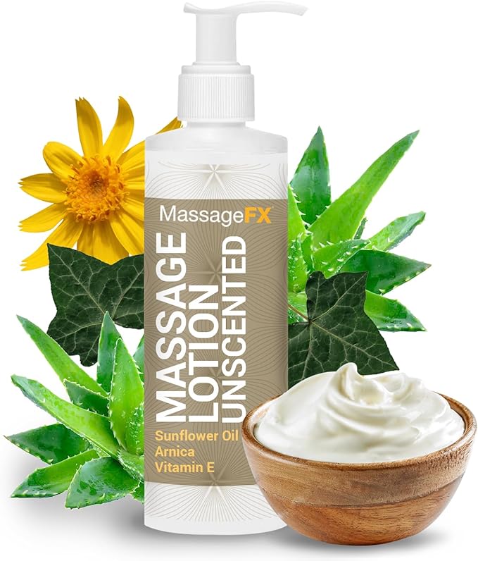 Massage FX Unscented Massage Lotion, 8 oz Pump Bottle - Soothing Formula Provides Smooth Extended Glide - Non Sticky Formula Easy Glide Smooth Touch with Natural Botanicals for Ultra Spa Experience