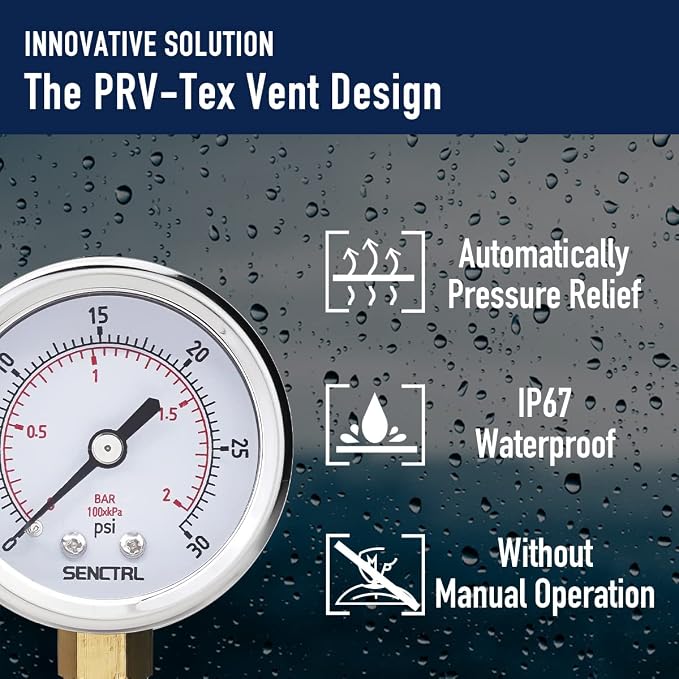 SENCTRL 0-30 Psi Low Pressure Gauge, 1/4 Npt Lower Mount, Waterproof, Stainless - Image 5