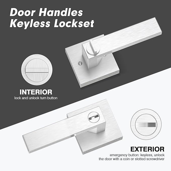 Privacy Interior Door Handle, 5 Pack Heavy Duty Door Lever for Bathroom & Bedroom Privacy Door Lock Handle Keyless Door Knobs in Satin Nickel for Right & Left Sided Doors