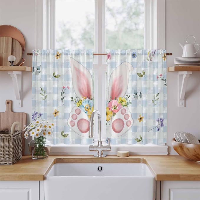 Easter Kitchen Curtains 45 Inch Long 2 Panel Set, Rod Pocket Window Treatment by Unknown