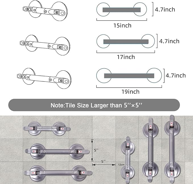 15inch Suction Shower Grab Bar, Portable Shower Handle Bar Suction Grip Bar Bathtub Handle with Strong Suction Cup Fitting and Rapid Release for Bathroom(Max Capacity :300lb