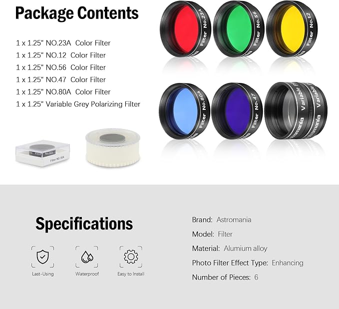 Astromania 1.25-Inch Telescope Eyepiece Filter Set, Variable Grey Polarizing - Image 7