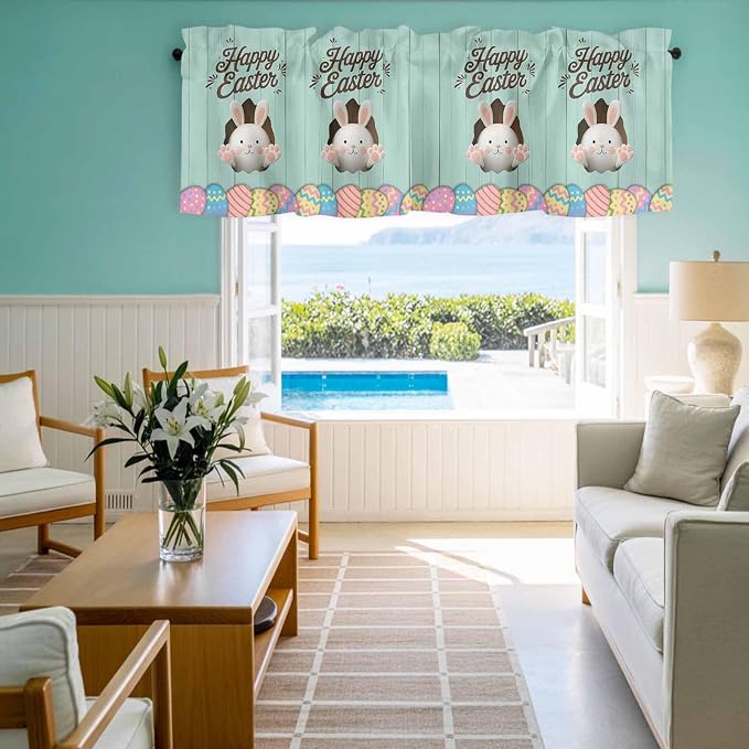 Green Easter Curtain Valances for Windows, Kitchen Valance Window Treatment - Image 8