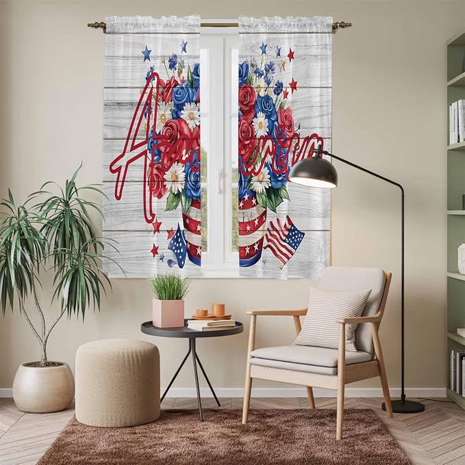 Independence Day Window Curtains 63 Inch Long 2 Panel Set, Rod Pocket Bedroom - Image 7