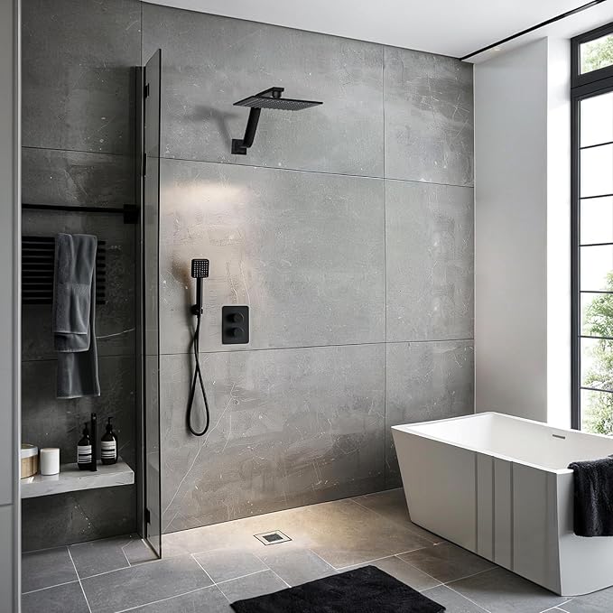 16 Inch S Shape Matte Black Shower Head Arm, Square Wall Mounted Shower Arm and Flange Included