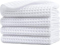 POLYTE 430 GSM Microfiber Lint Free Washcloth Face Towel, 13 x 13 in, 4 Pack (Waffle Weave)