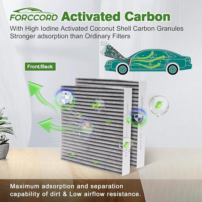 2-Pack Cabin Air Filter Fits for Ford Ranger 2019-2025 2026 2.3L Activated - Image 4