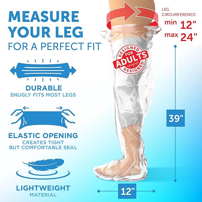 Mighty-X 100% Waterproof Cast Covers for Shower Leg - Tight Seal - 2pk Reusable Adult Full Leg Cast Protectors - Thigh, Knee, Ankle, Foot - Strong and Durable
