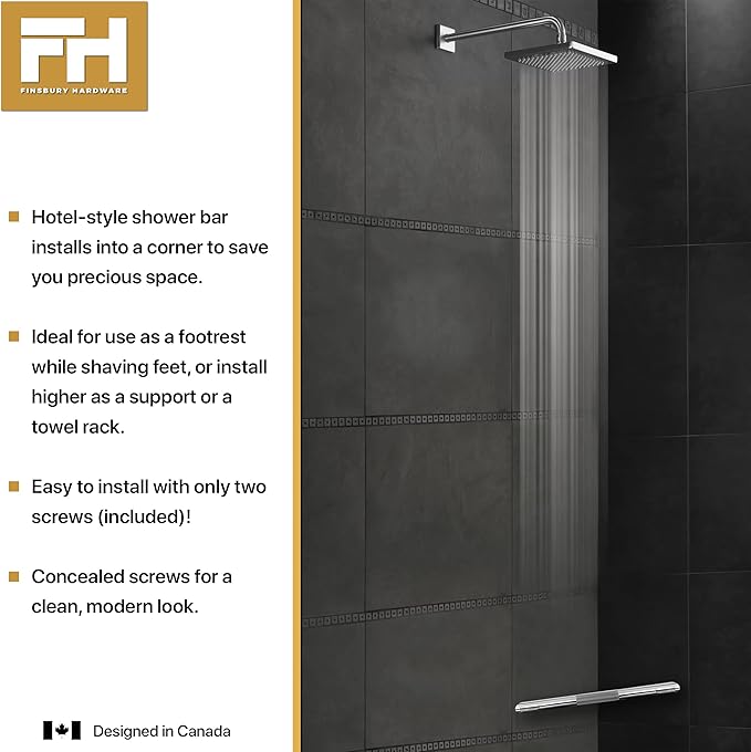 Shower Foot Rest, Corner Shower Bar for Shaving Legs, Wall Mounted Hotel Shower Foot Ledge, Brass Bar Bathroom Foot Step (Polished Chrome)