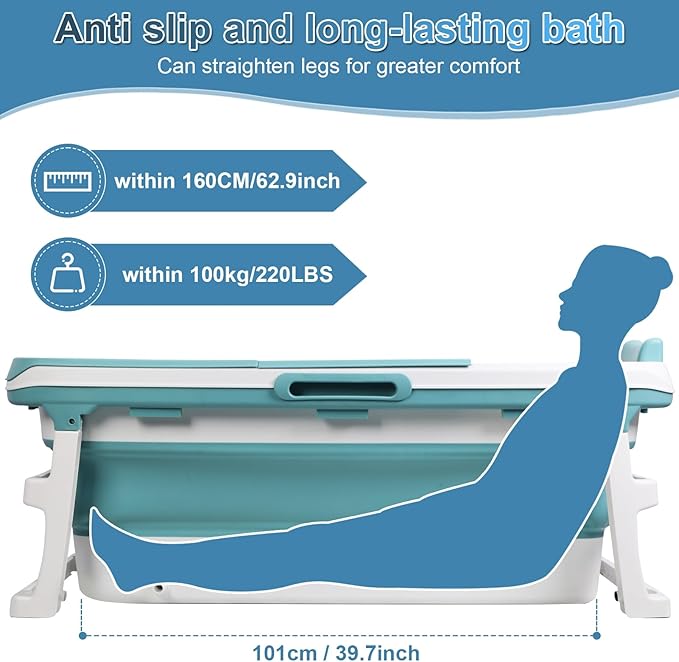Portable Folding Bathtub for Adults, 51" Foldable Soaking Tub with Thermal Cover & Massage Roller, Large Collapsible Bathtub Freestanding, Ice Bath Tubs for Cold Plunge Spa Home Camping Trave