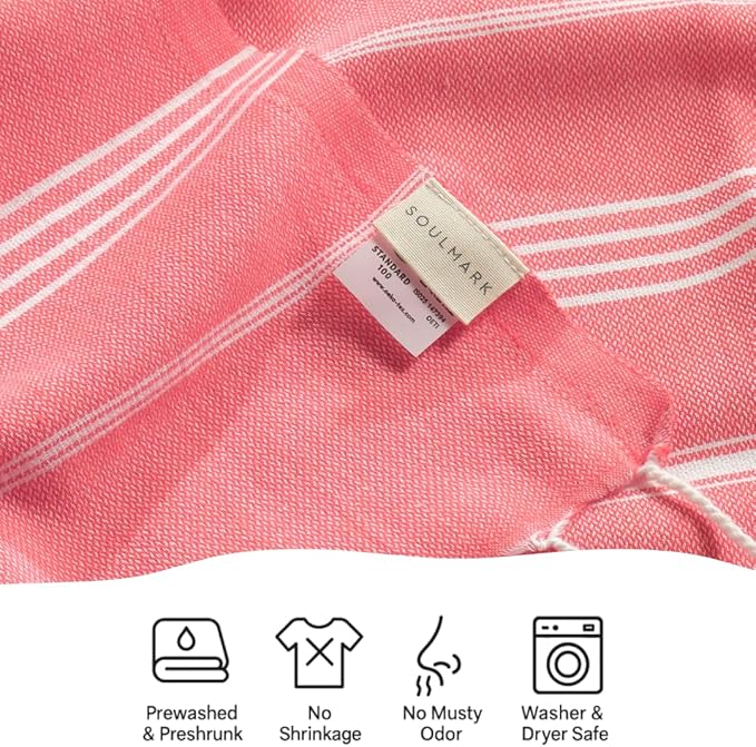 SOULMARK 100% Cotton Turkish Beach Towel with Bag - 38"x71" - 4 Pack - Made in Green & Oeko TEX Certified - Pre-Washed & Sand Free - Quick Dry and Lightweight for Travel - Made in Turkey - Salmon Red