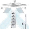 Thermostatic Shower System three Shower Heads with 16" Ceiling Mounted Rain Shower Head & 2 x 6" Wall Mounted Head 4 Function Full Body Shower System Can All Run Together, Chrome