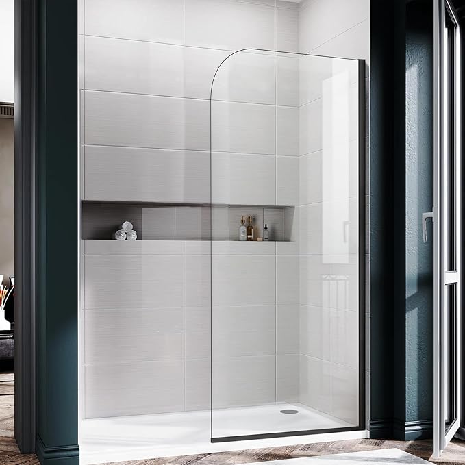 Glass Shower Panel, 36" W x 76" H Semi-Framed Fixed Shower Glass Panel in Matte Black with 5/16"(8mm) Clear Tempered Glass Door, Simple Shower Door Panel for Bathroom