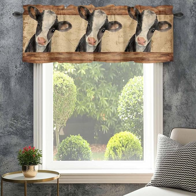 Farmhouse Cow Curtain Valances for Windows, Kitchen Valance Window Treatment - Image 4