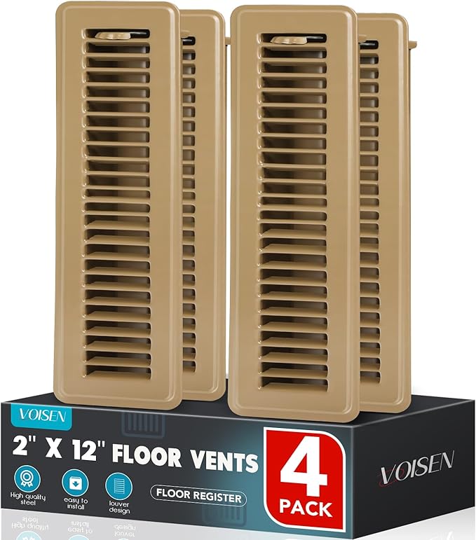 VOISEN Floor Register 2x12, 4 Pack Floor Vent Covers, Steel Adjustable Air by VOISEN