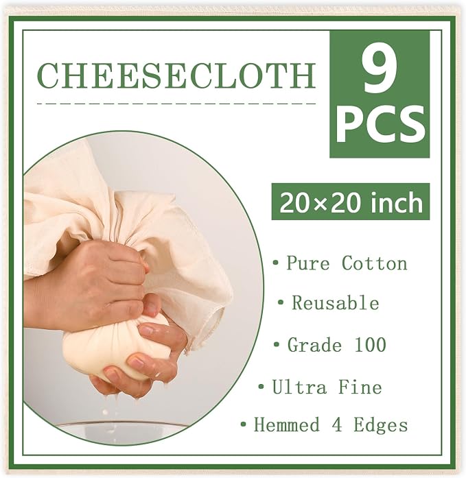 WMKGG 9 PCS Reusable Unbleached Cotton Cheese Cloth 20x20 Inch, Grade 100 by Focusonthekitchensupplies
