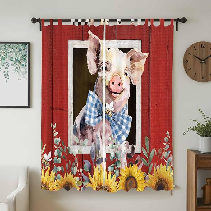 Pig Sunflowers Living Room Curtains 96 Inch Length, Window Curtains Tab Top - Image 2