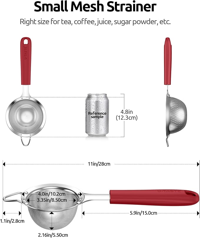 U-Taste Small Fine Mesh Strainer: 18/8 Stainless Steel 3.35in 30 Mesh Kitchen - Image 2