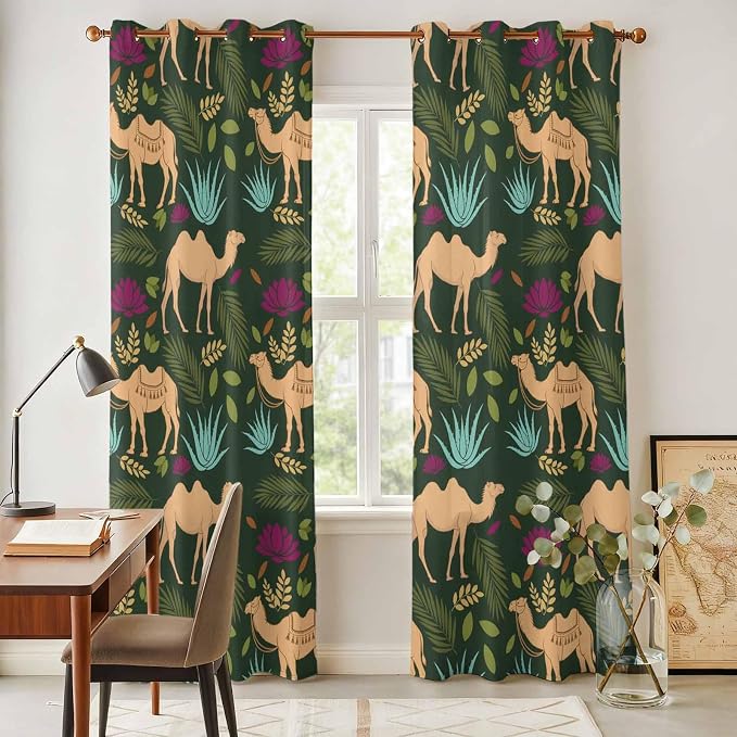 2 Panel Kitchen Cafe Curtains, Retro Desert Camel Sunlight Filtering Nature Air - Image 4