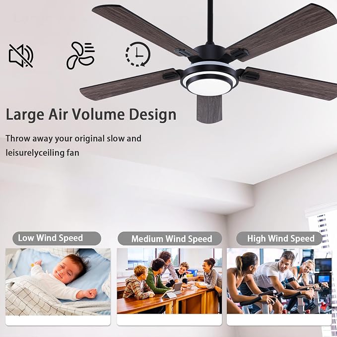 QUTWOB 52" Brushed Nickel Ceiling Fans, Farmhouse 5 Blades Ceiling Fans - Image 3