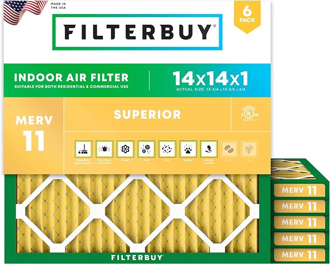 Filterbuy 14x14x1 Air Filter MERV 11 Superior Pet & Allergy Defense, by Filterbuy