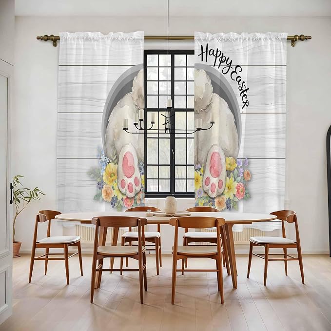 Easter Bunny Window Curtains 72 Inch Long 2 Panel Set, Rod Pocket Long Curtains by Unknown