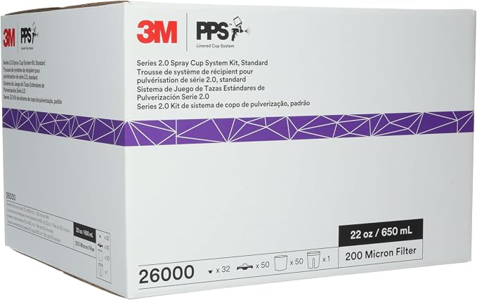 3M 26000 PPS 2.0 Spray Gun Cup, Lids and Liners Kit, 200-Micron Filter - Image 14
