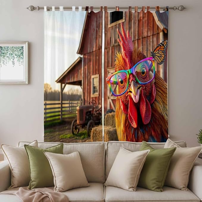 Farm Rooster Living Room Curtains 96 Inch Length, Window Curtains Tab Top - Image 3